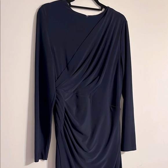 Lauren Ralph Lauren Draped Long Sleeve Winter Formal Evening Dress Dark Blue - Picture 2 of 6